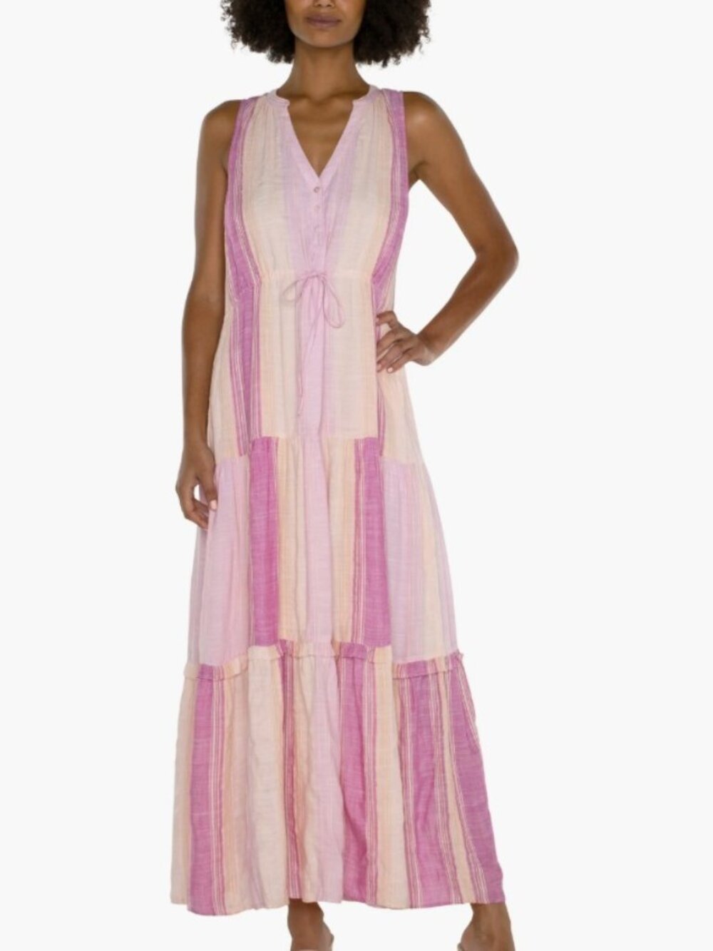 Liverpool Los Angeles Sleeveless Tiered Maxi Dress Lavender Size S